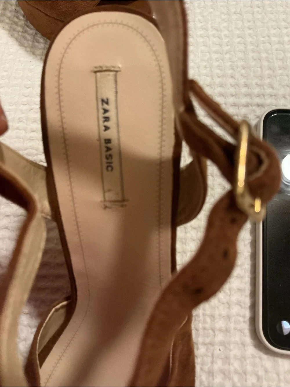 Zara Brown Suede Platform Block Heel Sandals